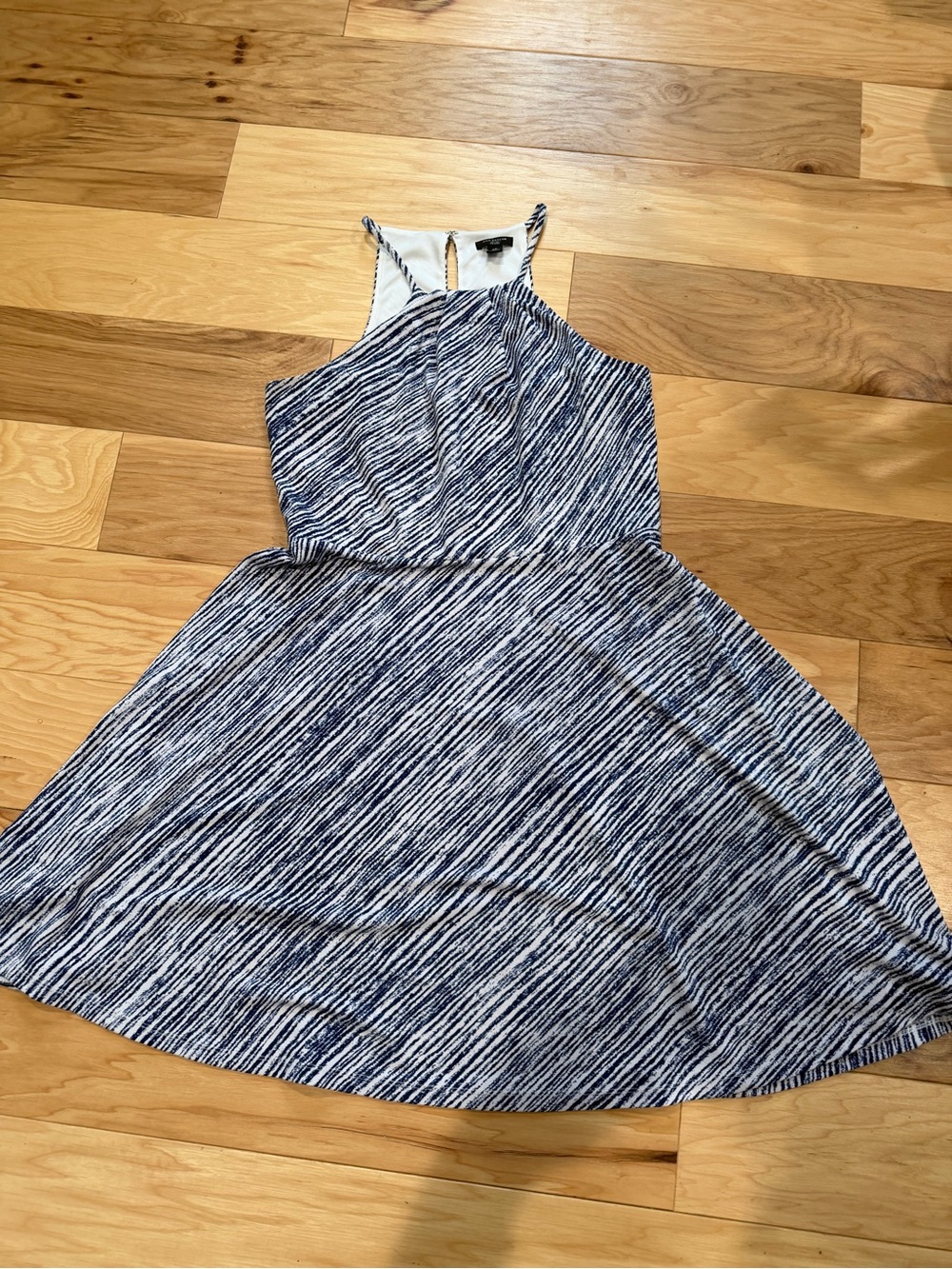 Ann Taylor Petite Blue & White Abstract Halter Dress 6P